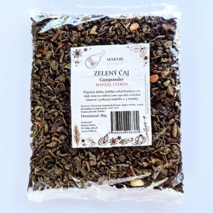 Zelený čaj Gunpowder - mango citrón 80g